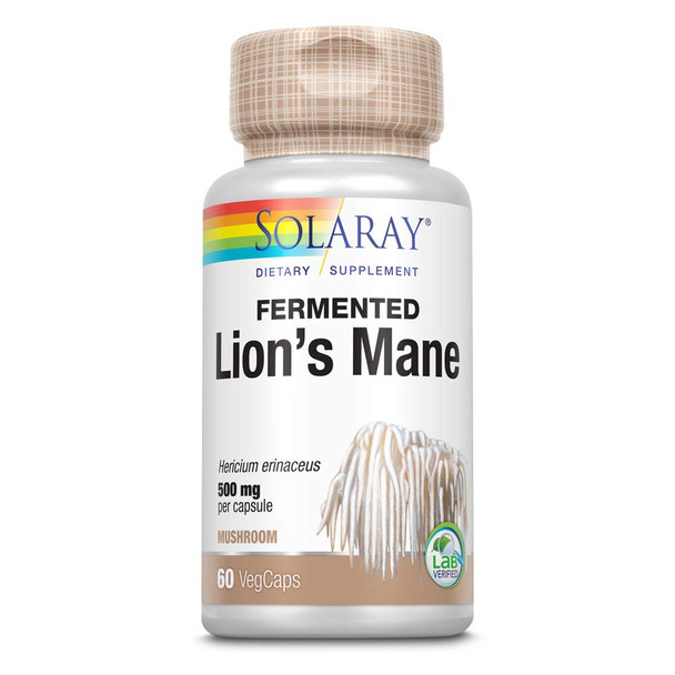 Solaray Fermented Lion’s Mane Mushroom | Healthy Brain Function, Mental Focus & Immune Support | 60 Vegcaps, 30 Serv