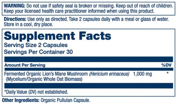 Solaray Fermented Lion’s Mane Mushroom | Healthy Brain Function, Mental Focus & Immune Support | 60 Vegcaps, 30 Serv