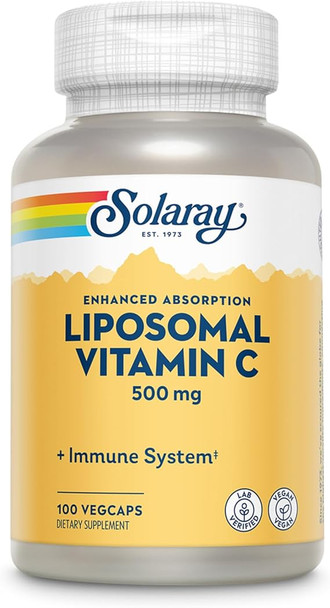 Solaray Liposomal Vitamin C 500 mg | Healthy Immune System, Collagen Synthesis & Antioxidant Support | Buffered w/Fatty Acids | 100 VegCaps