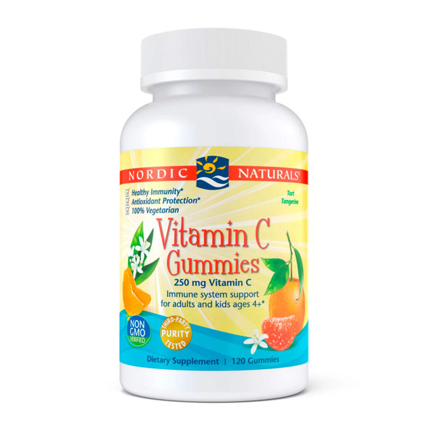 Nordic Naturals Vitamin C Gummies, Tart Tangerine - 120 Gummies - 250 mg Vitamin C - Immune Support, Antioxidant Protection, Child Growth & Development - Non-GMO, Vegan - 60 Servings