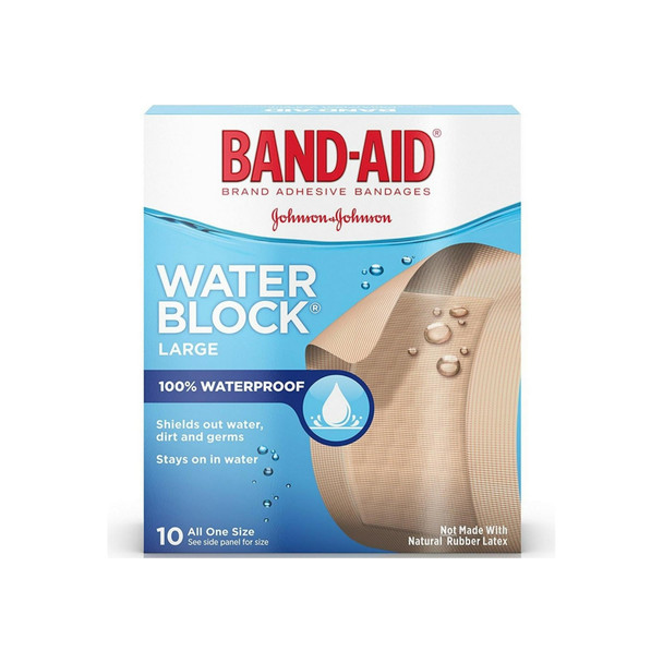 BAND-AID Adhesive Bandages, Water Block Large 10 Each
