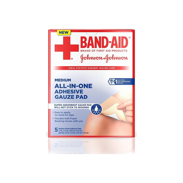 BAND-AID All-in-One Adhesive Gauze Pad, Medium 5 ea BAND-AID All-in-One Adhesive Gauze Pad, Medium 5 ea