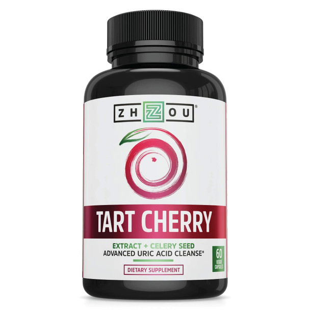 Zhou Tart Cherry Extract With Celery Seed | Advanced Uric Acid Cleanse For Joint Comfort, Healthy Sleep Cycles & Muscle Recovery | 30 Servings, 60 Veggie Caps