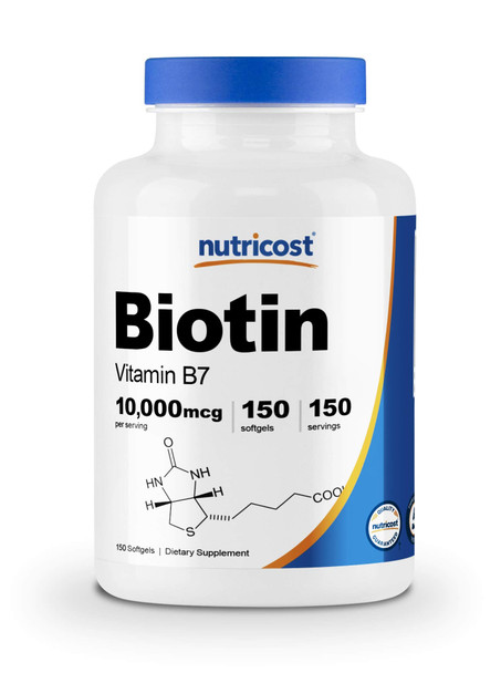 Nutricost Biotin (10,000mcg) with Virgin Organic Coconut Oil 150 Softgels - Gluten Free, Non-GMO