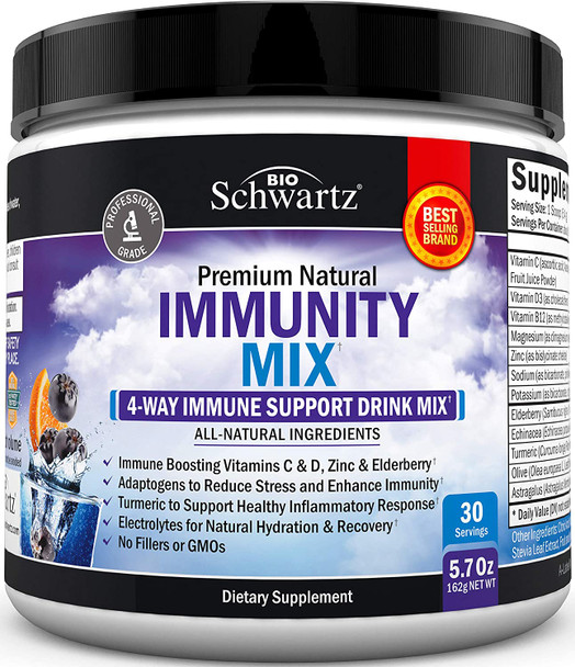 Immune Support Drink with Vitamin C 1000mg D3 B12 Zinc Elderberry Turmeric Echinacea  Electrolytes Powder Natural Hydration Immunity Defense Joint Support  Berry Flavor Vitamin Supplement  30 Days