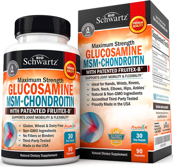 Glucosamine Chondroitin MSM 2110mg Joint Support Supplement with Turmeric Curcumin for Daily Relief  Healthy Inflammatory Response  Hands Back  Knee Joint Health for Adults  90 Capsules
