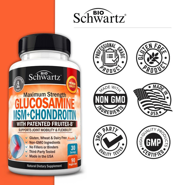 Glucosamine Chondroitin MSM 2110mg Joint Support Supplement with Turmeric Curcumin for Daily Relief  Healthy Inflammatory Response  Hands Back  Knee Joint Health for Adults  90 Capsules