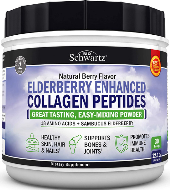 Collagen Powder for Women  Men  Vitamin C  Elderberry  Collagen Peptides Protein for Hair Growth Skin Nails Joint Bone  Immune Support Defense  Easy Mixing Amino Acids Keto Supplement  30 Days