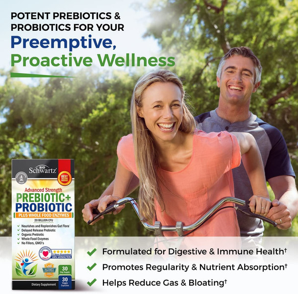 Prebiotics and Probiotic with Whole Food Enzymes for Adults Women Men Probiotics Lactobacillus Acidophilus Digestive Health Capsules Shelf Stable Supplement NonGMO Gluten Dairy Free 30ct