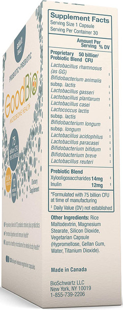 Premium Prebiotics and Probiotics Supplement for Immune Support  Digestive Health  75 Billion CFU  Promotes Healthy Gut Flora with Inulin 12 Shelf Stable Strains  30 Day Supply from GoodBio