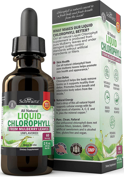 Chlorophyll Liquid Drops for Skin  Immune Support  Natural Detox Energy Booster  Digestion Support  Liquid Chlorophyll Deodorant for Women  Men  Vegan Unflavored  Alcohol Free  60 Servings