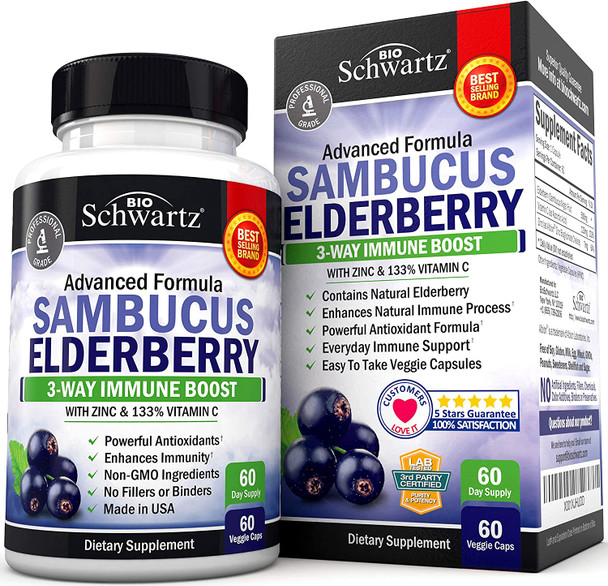 Sambucus Elderberry Capsules with Zinc  Vitamin C  Immunity Drink Mix with Vitamin C 1000 mg Elderberry  Zinc  Berry Flavored Powder  Promotes Enhanced Immune Support and Hydration