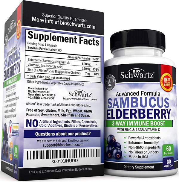 Sambucus Elderberry Capsules with Zinc  Vitamin C  Immunity Drink Mix with Vitamin C 1000 mg Elderberry  Zinc  Berry Flavored Powder  Promotes Enhanced Immune Support and Hydration