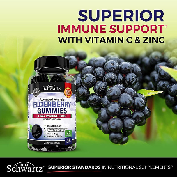 Elderberry Gummies with Zinc and Vitamin C  Immune Support for Women Men Adults  Immunity Vitamins Black Sambucus Elderberries  Immune System Defense  Powerful Natural Antioxidant Supplement 60ct