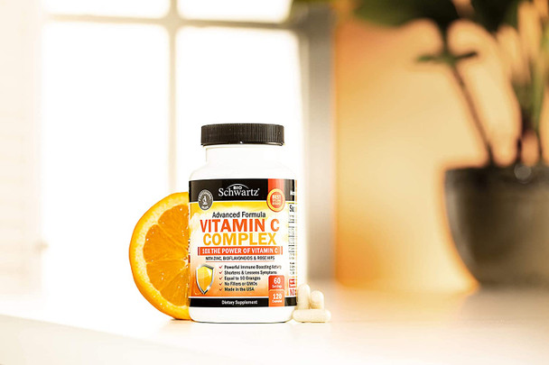 Vitamin C 1000mg Capsules with Zinc Rose Hips  Bioflavonoids  Immune Support Supplement with 10x The Power of Vitamin C  Shortens  Lessens Symptoms  Equal to 10 Oranges  120 Capsules