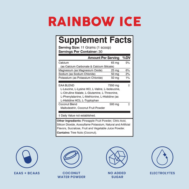 Bloom Nutrition Essential Amino Acids Powder  EAA  BCAA Supplement  Supports Lean Muscle and Hydration  Sugar Free EAAs  BCAAs  Intra  Post Workout Recovery  Energy Rainbow Ice
