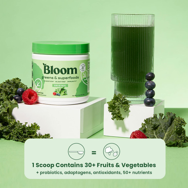 Bloom Nutrition Green Superfood  Super Greens Powder Juice  Smoothie Mix  Complete Whole Foods Organic Spirulina Chlorella Wheat Grass Probiotics Digestive Enzymes  Antioxidants Original