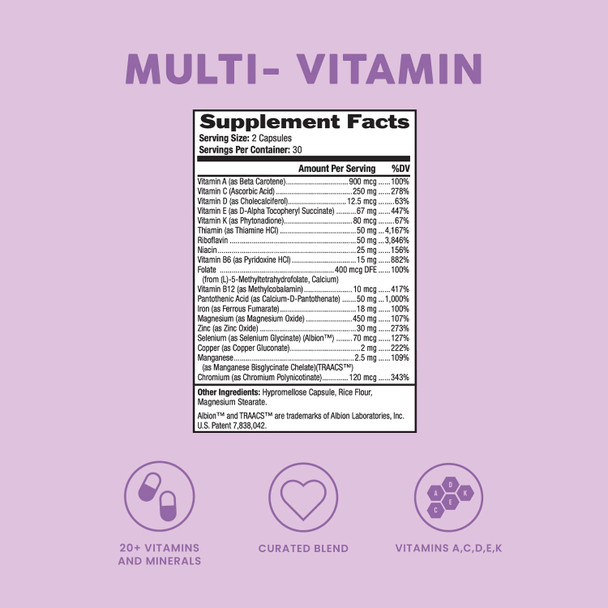 Bloom Nutrition Daily Multivitamin For Women  18 Essential Nutrient  60 Capsules