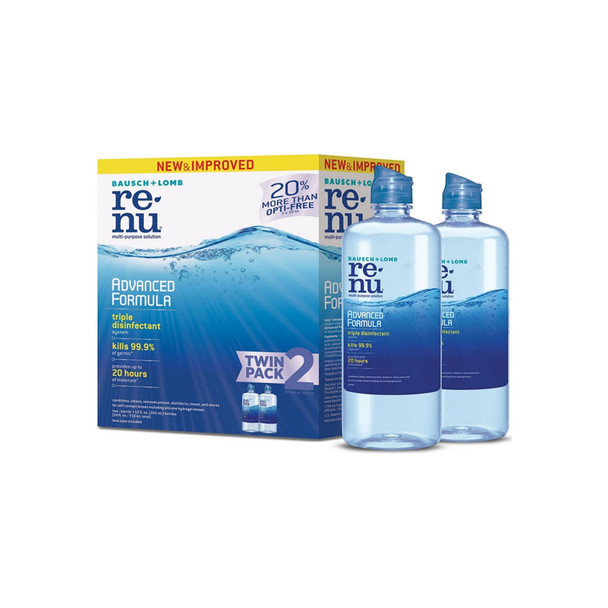 Bausch + Lomb ReNu Advanced Formula, Multi-purpose Contact Lens Solution for Soft Lenses, Twin Pack, 12 oz ea