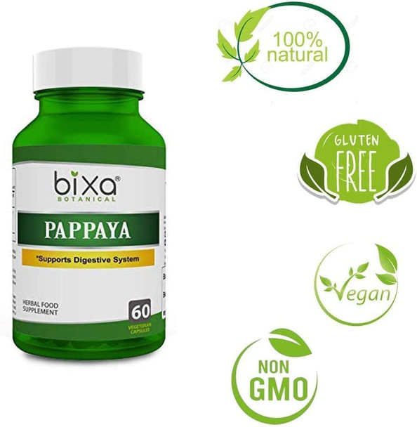 Bixa Botanical Papaya Leaf Extract Carica Pappaya Ayurvedic Herb for Supports Digestive System Herbal Supplement to Improve Immunity Level  Overall Blood Circulation Veg Capsules 60 Count 450mg