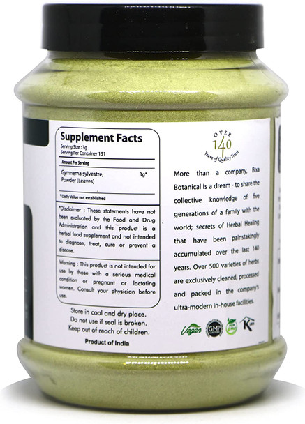 Gymnema Leaf Powder Gudmar shardunika Digestive Stimulant  Natural Herbal Supplement 1 Pound 16Oz Bixa Botanical