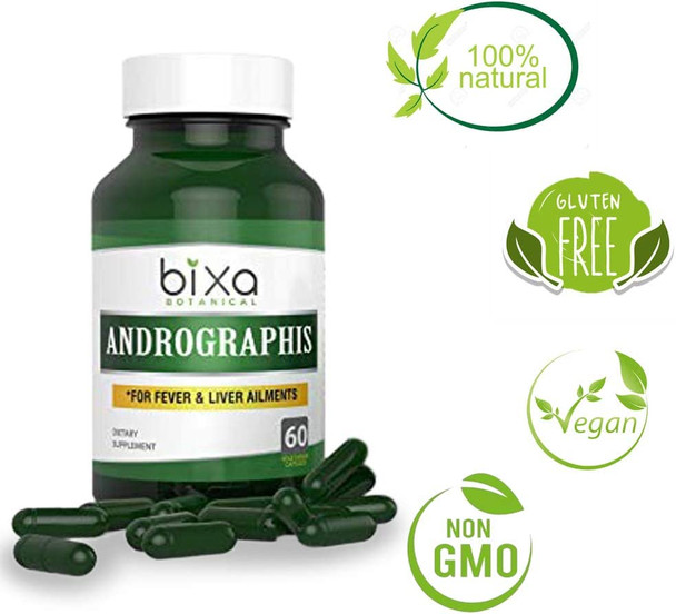 Andrographis Extract 20 Andrographolide 60 Veg Capsules 450Mg  Natural Liver Tonic Kalmegh Extract  Herbal Supplement For Healthy Immunity  Bixa Botanical