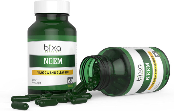 Bixa Botanical Neem Leaf Extract 3 Bitters Veg Capsules Ayurvedic Herb for Blood  Skin Cleanser Herbal Supplement for Low Blood Purification  Immunity Natural AntiSeptic 60 Count 450mg