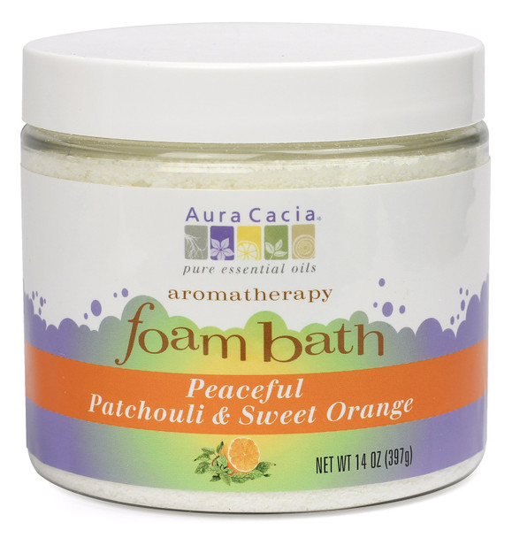 Aura Cacia Aromatherapy Foam Bath Peaceful Patchouli and Sweet Orange 14 ounce jar Pack of 2