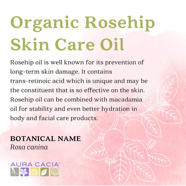 Aura Cacia Organic Rosehip Skin Care Oil GC/MS Tested for Purity 30ml 1 fl. oz.