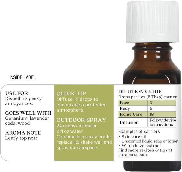 Aura Cacia Pure Citronella Java Essential Oil 0.5 fl. oz. Cymbopogon winterianus