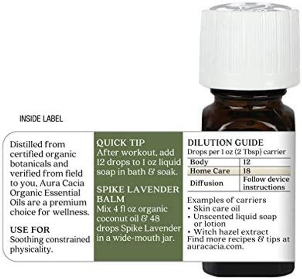 Aura Cacia  Organic Pure Spike Lavender Essential Oil 0.25 fl. oz. Lavandula latifolia