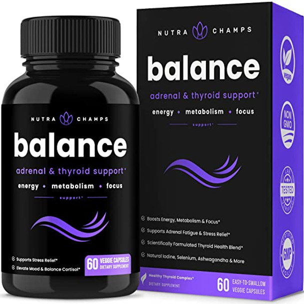 Thyroid Support & Adrenal Support Supplement 2-in-1 Natural Formula with Iodine & Ashwagandha for Energy, Metabolism, Focus, Adrenal Fatigue & Stress Relief, Cortisol Balance for Women & Men