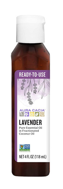 Aura Cacia ReadytoUse Lavender Essential Oil in Fractionated Coconut Oil  GC/MS Tested for Purity  4 fl. oz.