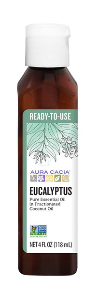 Aura Cacia ReadytoUse Eucalyptus Essential Oil in Fractionated Coconut Oil  GC/MS Tested for Purity  4 fl. oz.