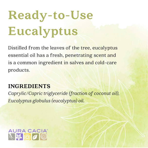 Aura Cacia ReadytoUse Eucalyptus Essential Oil in Fractionated Coconut Oil  GC/MS Tested for Purity  4 fl. oz.