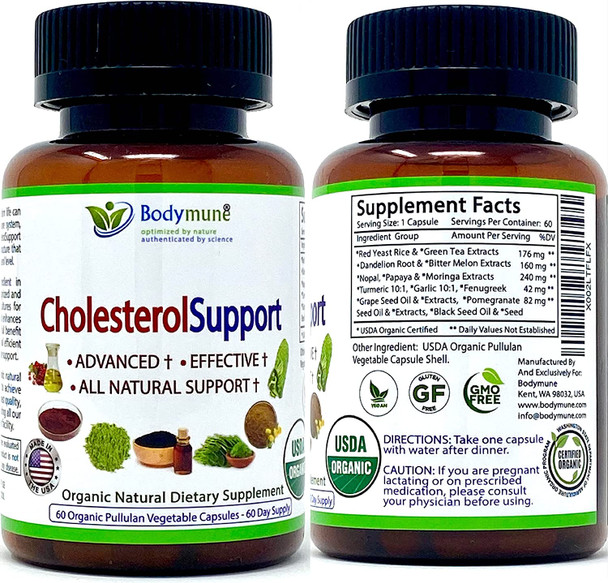 Bodymune Cholesterol Support Supplement Organic Green Tea Bitter Melon Red Yeast Rice Dandelion Extracts  More  Supports Healthy Cholesterol Levels Already Within Normal Range  60Day Supply