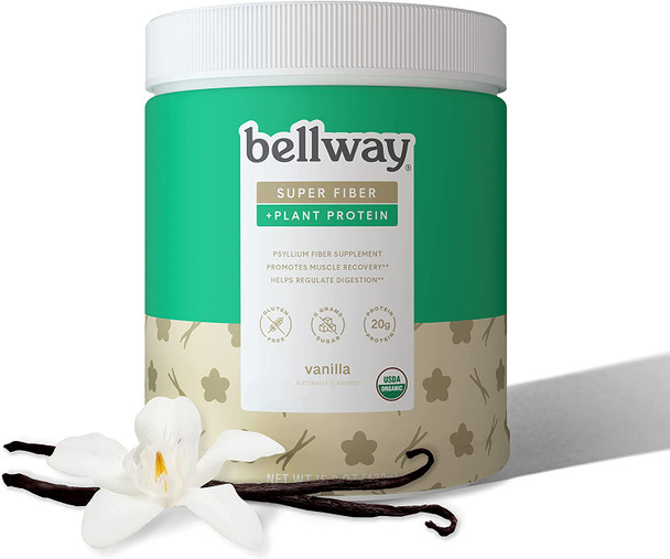 Bellway Sugar Psyllium Husk Fiber Supplement with Plant Protein Vanilla 15.2 oz.