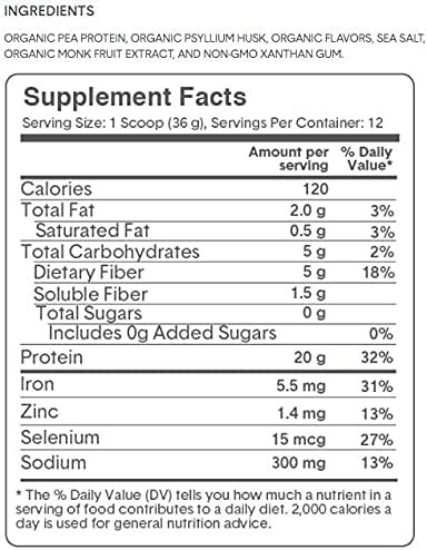 Bellway Sugar Psyllium Husk Fiber Supplement with Plant Protein Vanilla 15.2 oz.