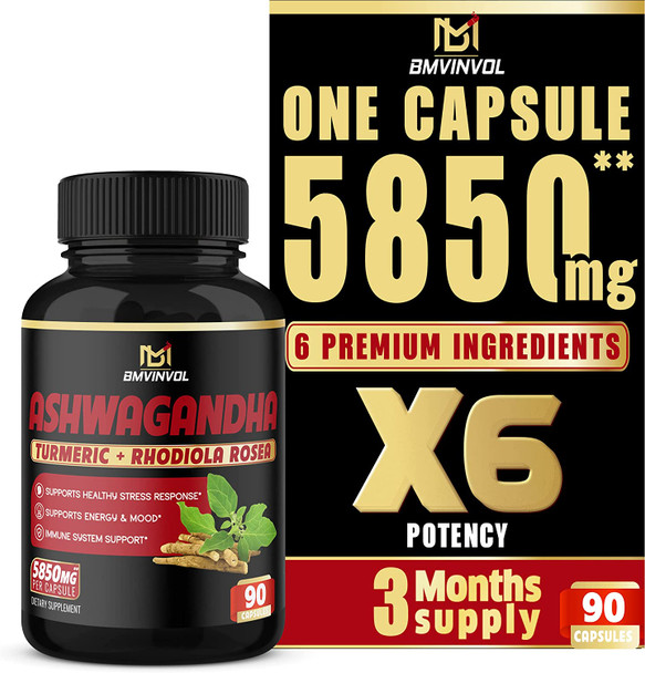 3 Months Supply Ashwagandha Capsules 5850 mg  Mood  Energy Support Supplement with Turmeric St.Johns Wort Rhodiola Rosea Extract