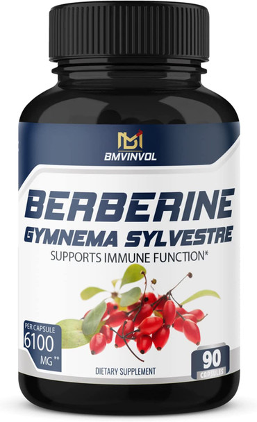 5in1 Berberine Supplement 6100mg with Ceylon Cinnamon Gymnema Sylvestre Bitter Melon  Black Pepper  Supports Immune Function Cardiovascular Heart 90 Count