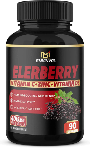 3 Months Supply Elderberry Extract Capsules 4015 mg  9 in 1 Herbal Supplement for Antioxidant  Immune Support  Enhanced with Vitamin D3 Ginger Root