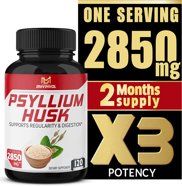 Psyllium Husk Capsules  2850Mg Herbal Equivalent  Fenugreek Turmeric Ginger  Supports Digestive Health And Regularity  120 Capsules