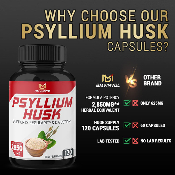 Psyllium Husk Capsules  2850Mg Herbal Equivalent  Fenugreek Turmeric Ginger  Supports Digestive Health And Regularity  120 Capsules