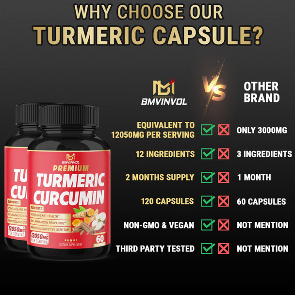 2 Packs Premium Turmeric Curcumin Supplement 12050mg with Ginger Apple Cider Vinegar Black Pepper  95 Curcuminoids  Joint Supplement Antioxidant Tumeric Supplements Capsules