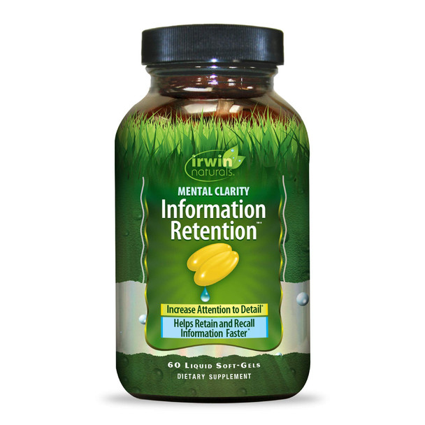 Irwin Naturals Mental Clarity Information Retention - Enhance Attention, Retain & Recall Information Faster - Brain Support Supplement With Ashwagandha, Ginkgo, Rhodiola & Ginseng - 60 Liquid Softgels