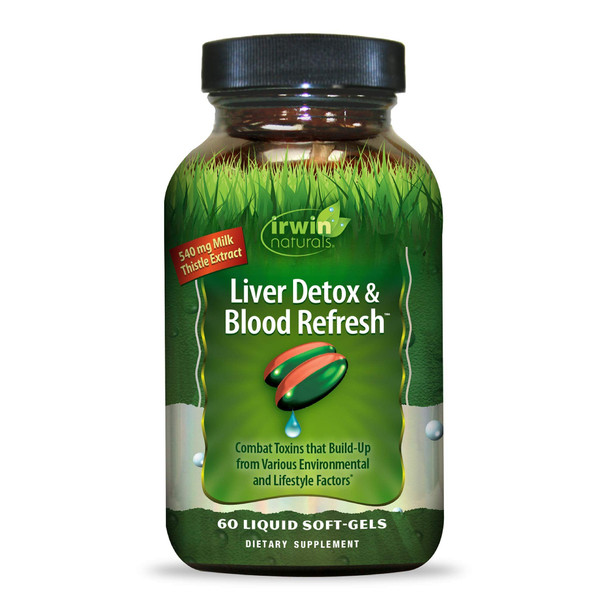 Irwin Naturals Liver Detox & Blood Refresh Powerful Herbal Whole-Body Cleanse & Detox with 540mg Milk Thistle, Dandelion, Echinacea, Turmeric & More - Antioxidant Support - 60 Liquid Softgels
