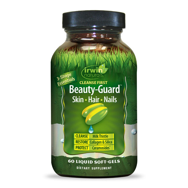 Irwin Naturals Cleanse First Beauty-Guard Essentail Nutrient Support for Healthy Liver Function - Detox, Hydrate & Restore with Milk Thistle, Dandelion, Collagen & Vitamin A, C, E - 60 Liquid Softgels