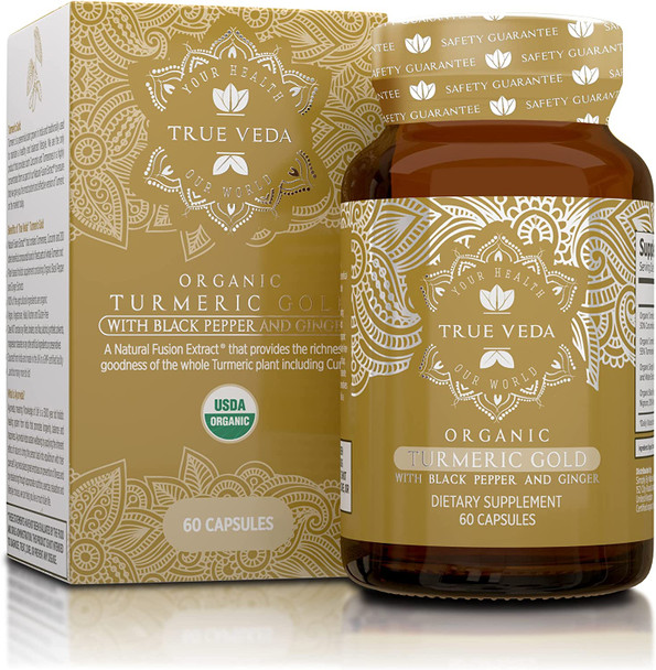 Organic Turmeric Curcumin Capsules  Includes Organic Ginger and Black Pepper Extracts  Certified Organic by USDA  100 Natural Herbal Supplement  60 Pills