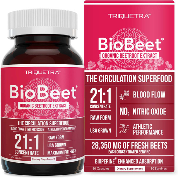 Biobeet Max Strength Beet Root Capsules  211 Concentrate Each Serving Derived From 28350 Mg Organic Beetroot  Absorption Enhancement With Bioperine Black Pepper Extract 60 Capsules