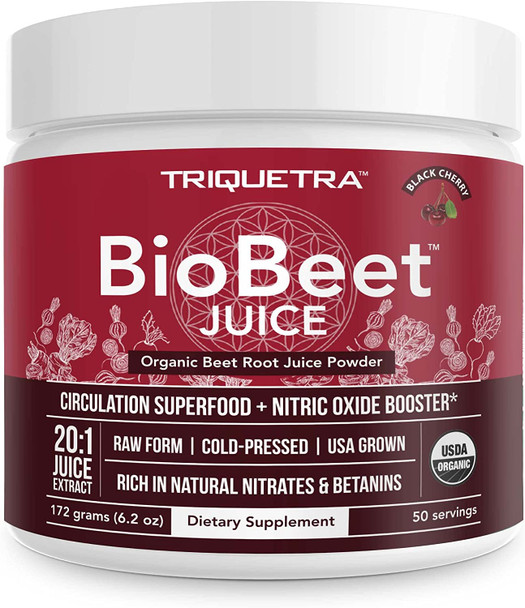 BioBeet Beet Juice Black Cherry Flavor  Max Strength 20x High Concentration Than Beet Root Powder  Organic ColdPressed USA Grown Raw Form  Nitric Oxide Circulation Support 50 Servings